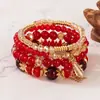 Pulsera Bohemia de venta caliente transfronteriza con colgante de cristal, cuatro pulseras de cuentas de vidrio, elástica, exquisita joya para la mano