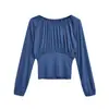 2607-26 Primavera Estilo Coreano Ajustado Estilo Chica Picante Multiusos Plisado Cintura Ceñida Manga Larga Suéter Camiseta Camiseta Base