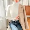 Camada Base Térmica de Gola Alta Cor Sólida Feminina Roupa de Baixo Outono com Forro de Fleece Camisa Base Grossa de Manga Longa Camiseta Top Justa