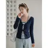 Top chic de estilo coreano con bloques de color para mujer, nuevo para otoño 2026, ajuste ceñido, casual, versátil, camiseta de manga larga