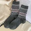 Meias Zhuji, Meias Femininas de Cano Médio Estilo Vintage Fair Isle, Meias Largas Grossas Quentes para Outono e Inverno, Meias Longas, Versáteis