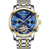 Reloj Mecánico Puro Correa de Acero Sólido Acero Inoxidable Totalmente Automático Reloj de Hombre de Gama Alta Reloj Mecánico Transparente Totalmente Calado para Hombre