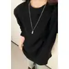 Nueva camiseta de manga larga con cuello redondo estilo americano para hombre 2026, ropa básica holgada de nicho para hombre de talla grande, camiseta de moda
