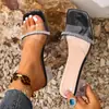 Sandalias transparentes de tacón alto, nuevo modelo verano 2025, tacón de bloque de moda de tacón medio, calzado de exterior, sandalias de strass de talla grande