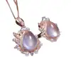 Atacado de Fábrica Popular Conjunto de Cristal Rosa Natural com Inlay de Prata S925 Pedra Principal 10*14 Fábrica de Joias Venda Direta