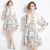 Vestido midi de primavera estilo Nuevo Palacio con cuello mao 2024 talla grande con cordones, diseño de un solo botón, sentido del diseño, vestido estampado de pie