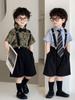Terno Infantil 2025 Verão Novo Camisa de Manga Curta Conjunto de Duas Peças Meninos Bonito Coreano Roupa de Apresentação Vestido de Dama de Honra