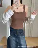 Camisola dulce y seductora con ribete de encaje para niñas, adecuada para llevar como prenda exterior, con copas fijas, top básico versátil y estilizado para chicas con estilo