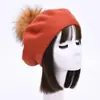 Boina Nueva de Color Sólido con Pompón Mezcla de Lana Moda Cómoda Gorro Pullover Doble Capa Cálido Gorro de Punto Sencillo