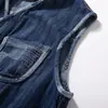 Chaleco de Mezclilla para Hombre Estilo Japonés Multibolsillos Chaleco Chaqueta de Trabajo Retazos Retro Bloque de Color Vintage Chaleco Holgado