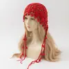 Sombrero de Red de Ganchillo Hecho a Mano con Flor Hueca, Cuentas de Madera y Borlas Largas, Pañuelo para la Cabeza, Estilo Étnico Retro Bohemio, Sombrero para Mujer