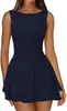 Mono de Estilo Europeo y Americano con Cuello Redondo, Sin Mangas, Cintura Ajustada, Doble Capa y Volantes para Mujer. Ropa de Exportación para Mujer Disponible en Stock