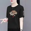 Comercio Exterior Transfronterizo Nuevo Estilo Chino Ropa para Mamá Camiseta de Manga Corta para Mujer de Mediana Edad Holgada Talla Grande Top de Media Manga para Mujer