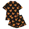 Pijama de Halloween Transfronterizo Europeo y Americano de Seda de Leche para Mujer Manga Corta Pantalones Cortos Casual Transpirable Conjunto para Estar en Casa Venta Directa de Fábrica
