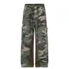 Pantalones de trabajo vintage de camuflaje retro americano transfronterizos con diseño desgastado para hombres y mujeres, jeans largos rectos holgados para hombres