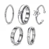 Conjunto de Anillos Combinados de Acero Inoxidable Estilo Retro Francés Múltiples Estilos Conjuntos de 3/4/5 Piezas Anillo de Apilamiento con Diamantes Incrustados de Nácar