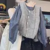 Nuevo Conjunto de Primavera y Otoño para Niñas: Conjunto para Niña con Camisa a Cuadros, Camisa Holgada Estilo Coreano con Mangas de Burbuja y Chaleco, Conjunto de Dos Piezas, Moderno