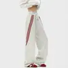 Calça Esportiva Listrada Americana Masculina Nova Primavera e Outono 2025 High Street Solta Caimento Reto Perna Larga Casual Longa