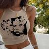 2024 Europeo y Americano Retro Calle Distintivo Sin Mangas Estampado Ombligo Hip-Hop Americano Top de Tirantes para Mujer Spice Girl Chaleco