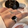 Advanced Sense Black Oval Ring Feminino Linha Simples Nicho Personalizado Moda Anel Aberto Hip-hop Anel de Dedo Moda