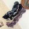 Bufanda de cuello estilo otoño con pliegues degradados de algodón y lino japonés, chal fino artístico para mujer, versión coreana versátil para el cuello