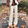Pantalones Casuales Negros Ligeramente Estrechos Forrados de Felpa Estilo Spice Girls de Cintura Alta Elásticos Adelgazantes Pequeños Rectos para Niños Otoño e Invierno 2024