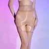 Falda Bodycon de Encaje Brillante Transparente con Medias Negras Integradas Hasta la Rodilla Conjunto Sexy de Seducción para Mujer