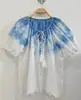 Vestido artístico azul tie-dye hecho a mano de Radix Isatidis de planta pura original, sobrecapas exteriores protectoras solares