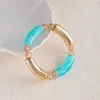 Pulsera de Bambú con Perlas de Cristal de Moda Transfronteriza Europea y Americana de Lujo Ligero con Diseño Único y Pulsera Tubular Curva Metálica Brillante