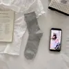 Meias de Renda para Mulheres, Estilo Fino de Primavera e Verão, Estilo Japonês, Listras Verticais Emagrecedoras, Bolinhas Versáteis, Meias Cinzas Sem Costura de Cano Médio, Algodão