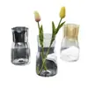 Jarrón de vidrio electrochapado de lujo ligero, recipiente transparente moderno y simple para flores hidropónicas, decoración de alto valor estético para sala de estar y mesa de comedor