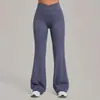 Calça de Yoga Justa Sem Costura Transfronteiriça com Leve Flare, Calça Flare de Cintura Alta Cruzada de Perna Larga para Mulheres, Calça de Esportes Fitness 9089