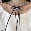 Moda coreana nova doce estilo balé fita arco amor colar de contas colar de corrente de clavícula