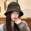 Sombrero de Pescador de Lana de Cordero Nuevo para Otoño e Invierno para Niños Sentido Avanzado Cara Lisa Cubre Rostro Cara Cuadrada Redonda Sombrero de Cuenca Cálido