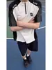 Camiseta de Estilo Jersey Americano Vintage para Hombre, Camisa Polo de Verano con Media Cremallera, Patchwork de Manga Corta, Manga Corta para Deportes al Aire Libre