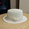 Chapéu de Palha Elegante Estilo Coreano com Bolinhas, Topo Reto, para Mulheres, Chapéu de Sol de Palha de Alta Qualidade com Aba Larga para Praia no Verão