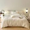 Conjunto de quatro peças de algodão com bordado de mola leve luxo alta qualidade 100% algodão puro capa de edredom lençol lençol com elástico roupa de cama 4