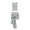 Chica Caliente Cuello U Grande Ajustado Look Delgado Chaleco en Forma de I Conjunto de Dos Piezas para Mujer Cintura Alta Cadera Falda con Cordones Traje de Falda Corta