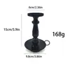 Suporte de vela de metal preto personalizado da fábrica de origem, suporte de vela criativo de camada dupla com anéis, ornamento decorativo de suporte de vela para casa