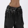 Cinto de quadril com franjas para sobreposição, corrente de cintura de franjas para dança jazz, lenço de quadril, acessório de dança, lantejoulas brilhantes, estilo de rua americano para mulheres