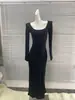 Vestido Delgado de Manga Larga con Cuello Cuadrado Negro Estilo S-Kims Kardashian Hot Girl Ajustado para Mujer