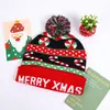 Decorações de Natal transfronteiriças com franja e bola, chapéu de Natal de tricô luminoso, chapéu com lâmpada LED, chapéu de alta qualidade para adultos e crianças