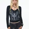 Nueva Camiseta de Manga Larga Ajustada con Estampado de Pedrería y Cuello en V Otoñal de Amazon Estilo Europeo y Americano Venta al por Mayor Camiseta Básica Venta al por Mayor