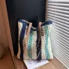 Transfronterizo 2026 Primavera Nuevo Estilo Bolso Tejido a Mano Gran Capacidad Bolso de Mujer Bolso Tejido de Paja Bolso Tote de Hombro Rayado