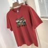 Camiseta de algodón grueso de 260 g para mujer, de manga corta, de alta gama, de marca de moda, con estampado de oso, holgada, de media manga.