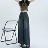 Jeans Americano Retro de Perna Larga para Mulheres Verão 2025 Novo Petite Cropped Cintura Alta Solto Reta Calças