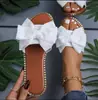 Novas sandálias de dedo com fundo plano e laço de strass para mulheres, sandálias de tecido leve de cor sólida para uso externo, Amazon