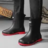 Botas de lluvia impermeables, antideslizantes y resistentes al desgaste con puños elásticos, de altura media hasta la pantorrilla, diseñadas para hombres, adecuadas para pesca, uso en la cocina y como botas de trabajo o zapatos de goma