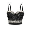 Palco Europeu e Americano Nightclub Bra Dance Wrap Chest Short Backless Sexy Strapless Strap Gather-up Silver Pearl Vest