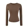 Camiseta Básica Sencilla Versátil Cuello Redondo Hombro Normal Manga Larga Otoño Nuevo Estilo Moda Versátil Corte Ajustado Color Sólido Camiseta Base